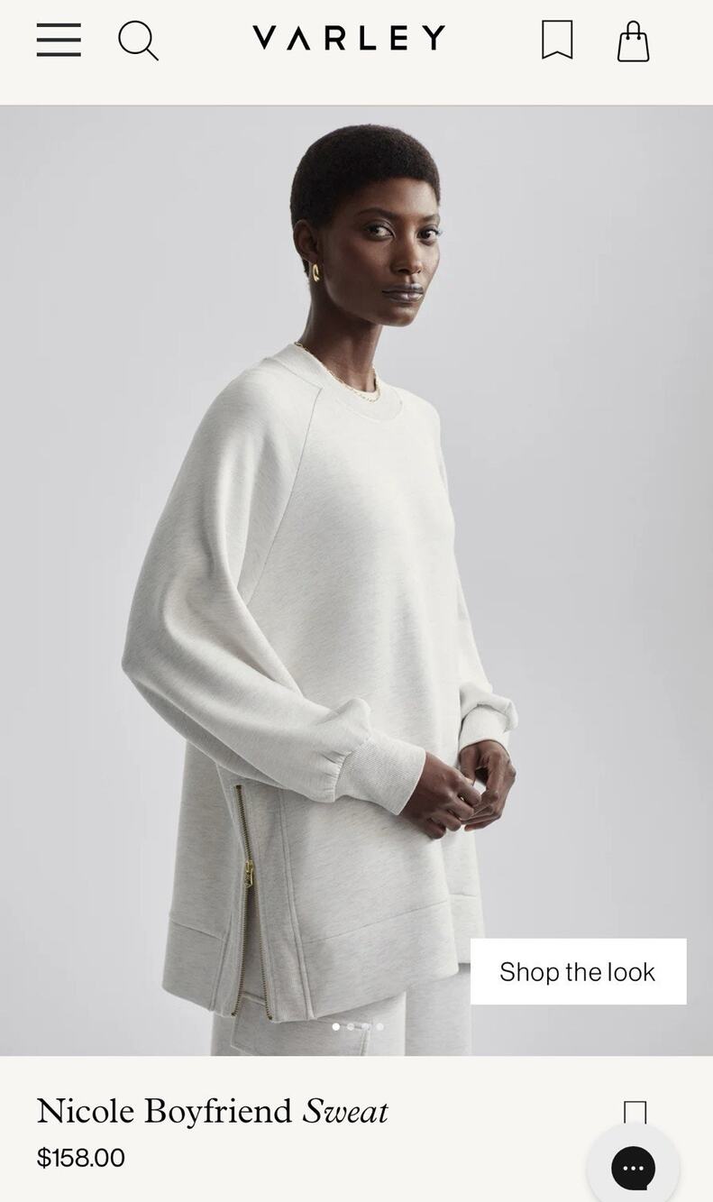 Varley Doublesoft Nicole Boyfriend Sweatshirt Crewneck Side Zip Ivory Heather M